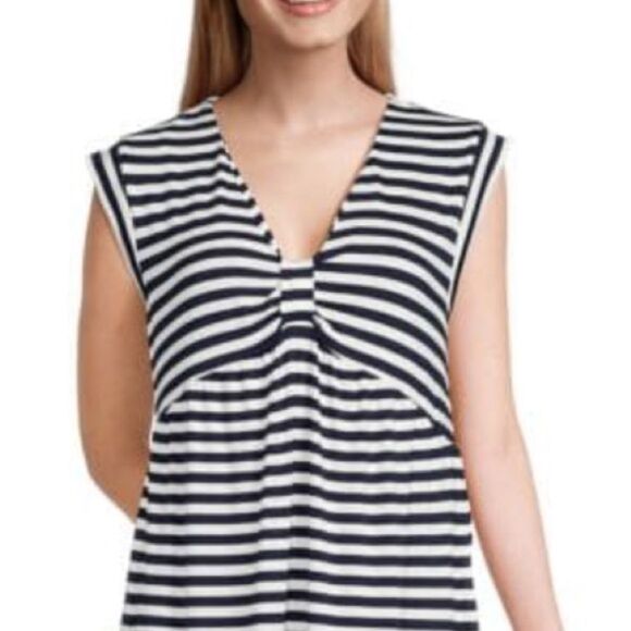 Tommy Hilfiger L White Navy Sky Captain Knit V-Neck Sleeveless Midi Dress - Picture 3 of 12